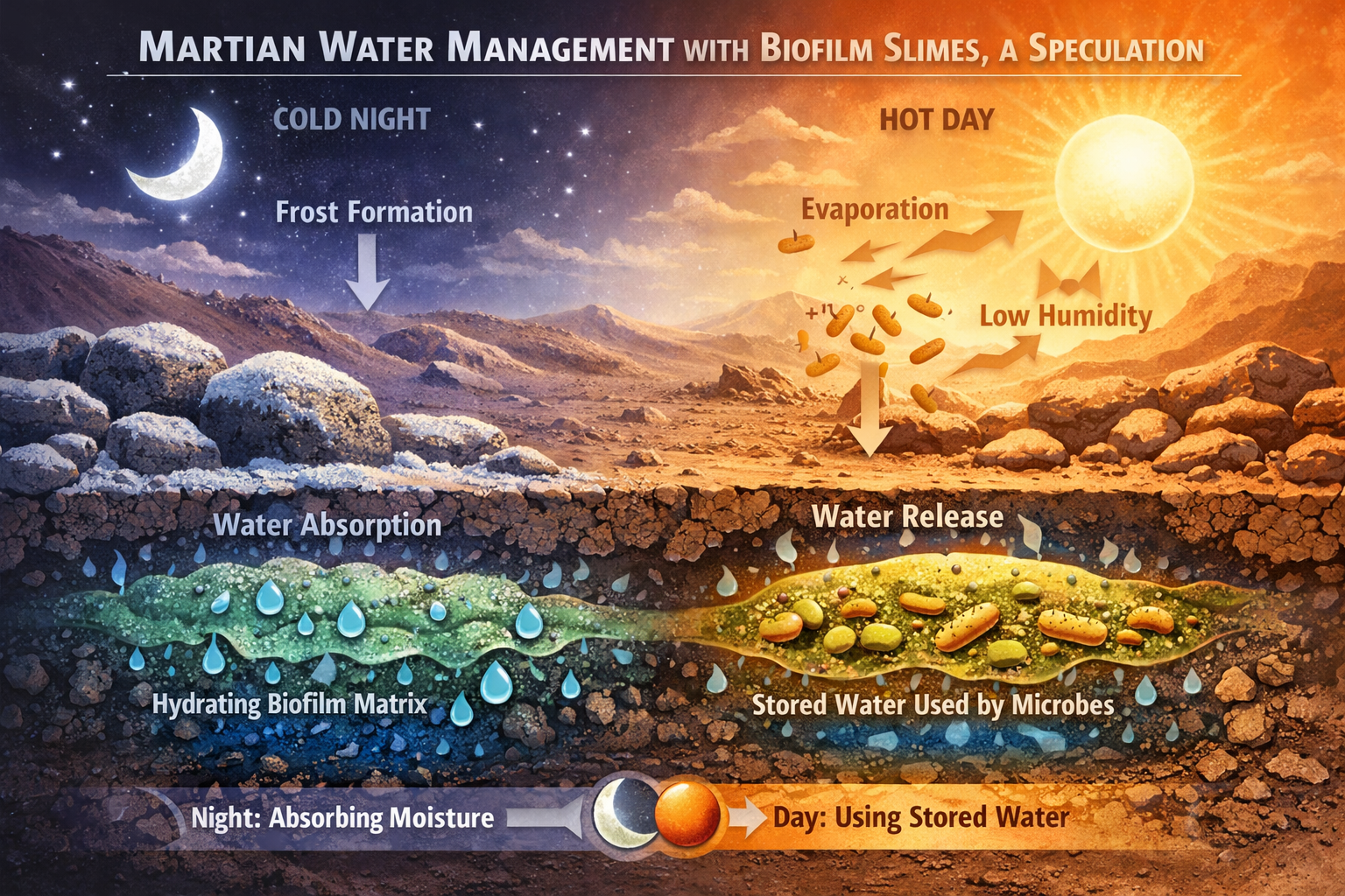 Martian water management with biofilm slimes, a speculation.